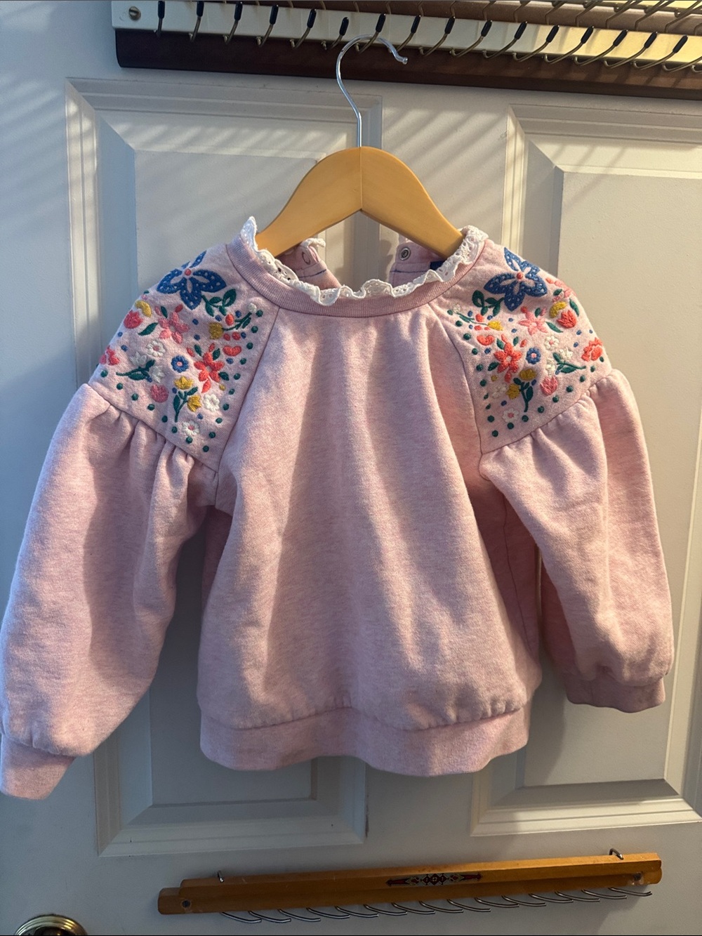 Mini Boden Pale Pink Embroidered Floral Sweatshirt